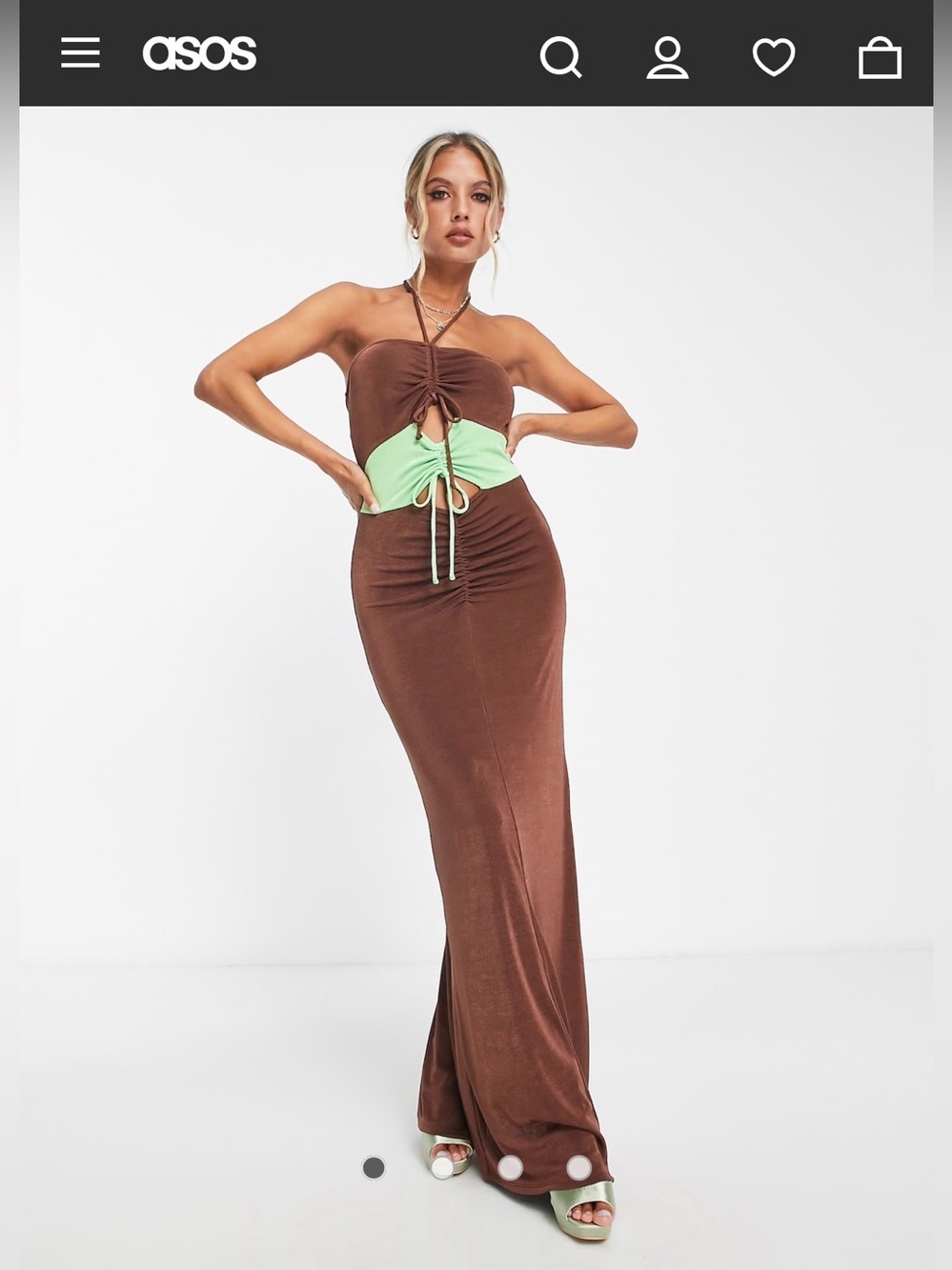ASOS Topshop Brown Strapless Maxi Dress with Mint Accent